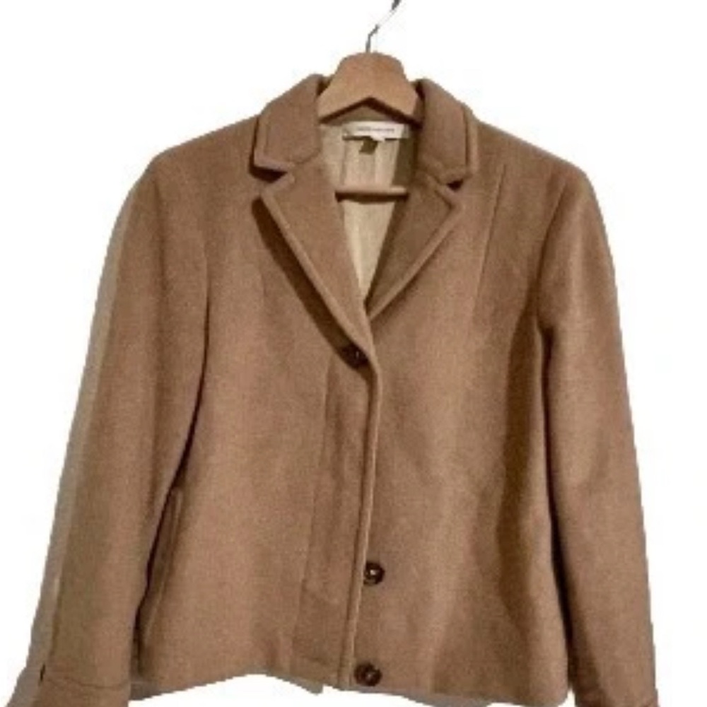 Marc Jacobs Woman Collared Khaki Wool Coat 100% Camel Hair Size 2 USA Luxury